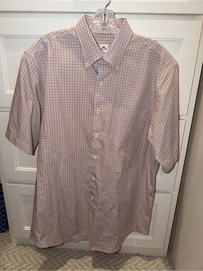 Peter Millar Short Sleeve 100% Cotton Button Up Button Down Plaid Shirt Large